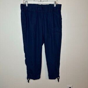 J. Jill Pure Jill Linen Drawstring Crop Pants Navy Blue Medium Petite